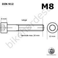 Titanschrauben M8 x 16-50 konisch DIN 912 Grade 5 schwarz